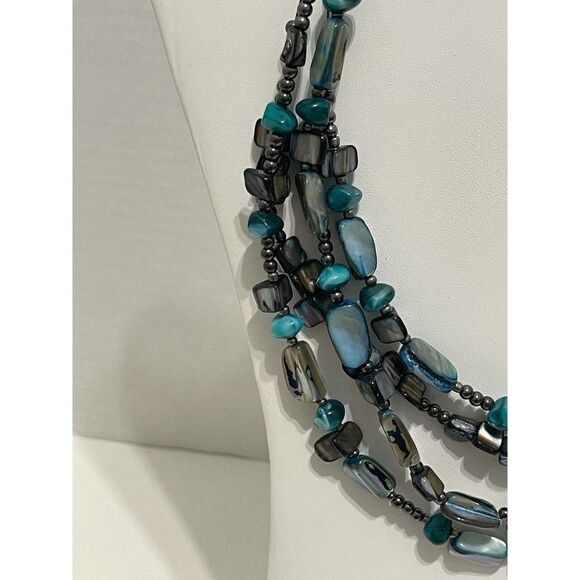 Layered Beaded Gemstone‎ Statement Necklace Turquoise Color Beads Blue Gunmetal - Picture 3 of 11
